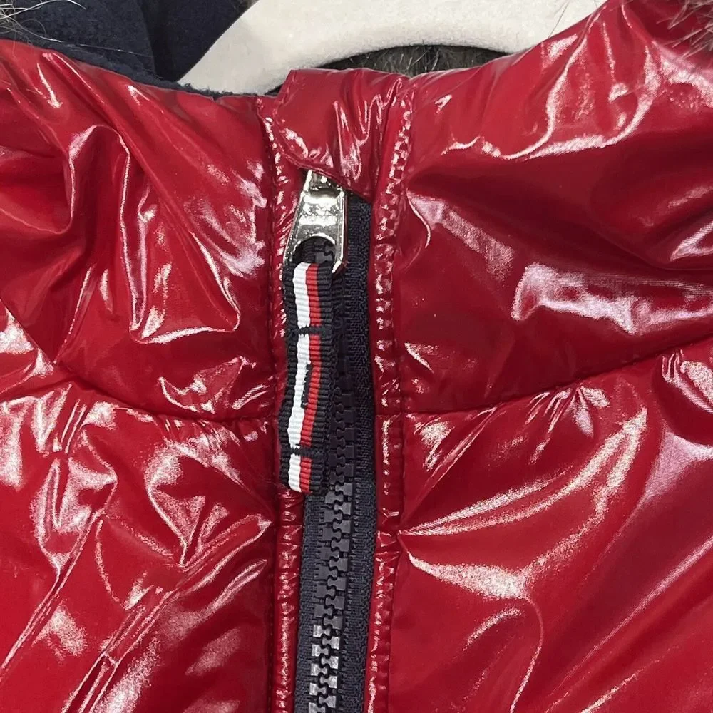 Tommy Hilfiger Girls Puffer Jacket 12/14‎ Lg Red High Shine Chevron Scarlet Logo